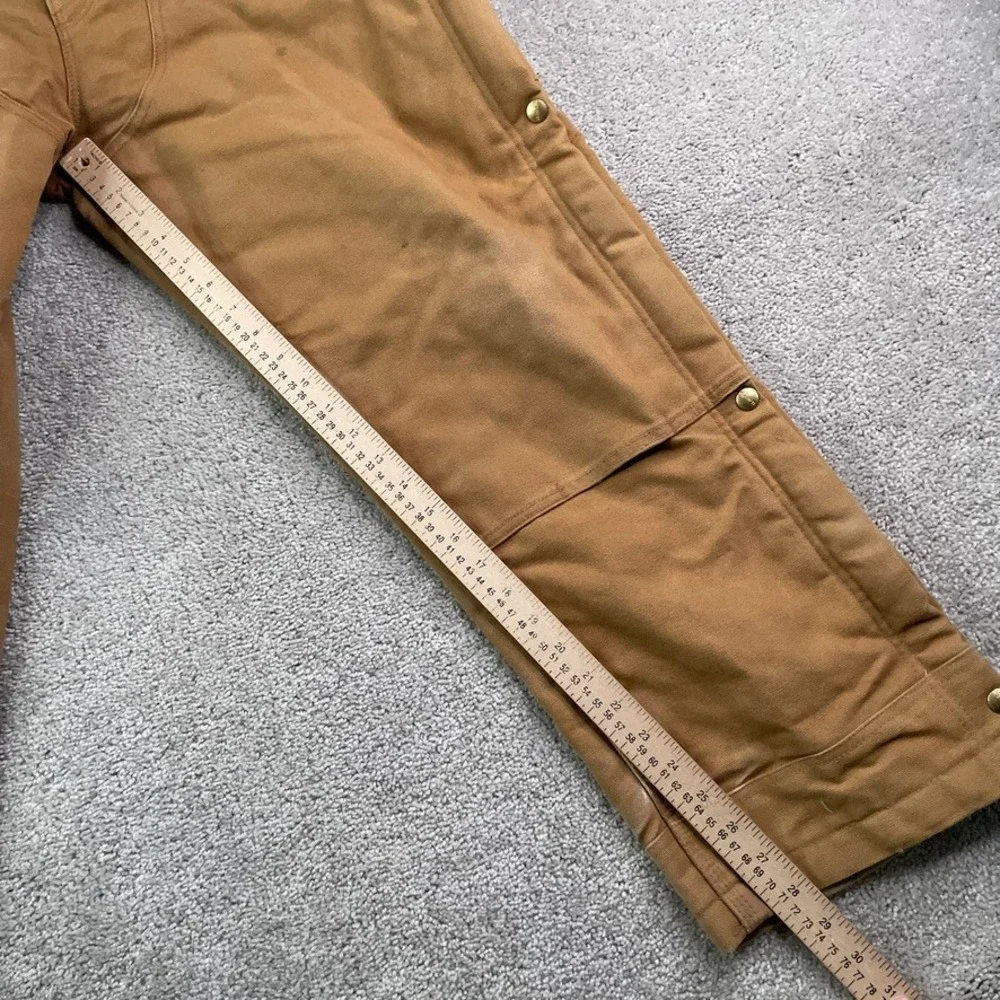 Carhartt Bib Overall Men Medium Short Brown Loose Fit Duck Insulated Double Knee